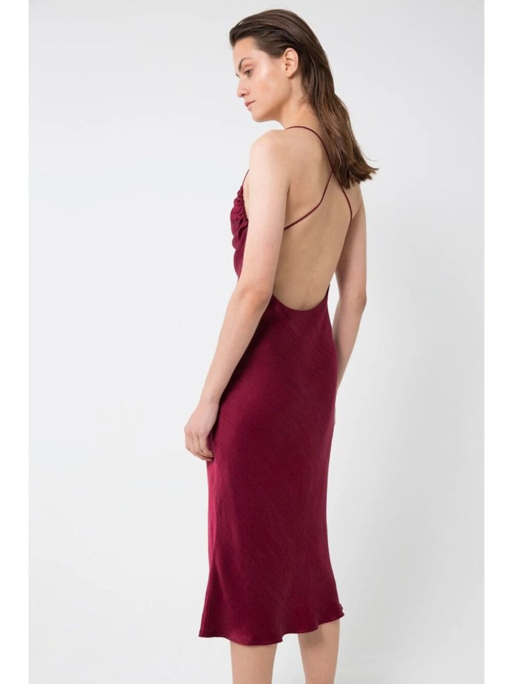 Third Form Merlot Cross Back Cowl Bias Maxi Scoop X Cross Straps Backless Plunge